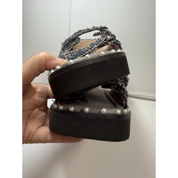 Stuart Weitzman Zoe Lift Embellished Tweed Sandals Sz 7 New - Picture 5 of 10